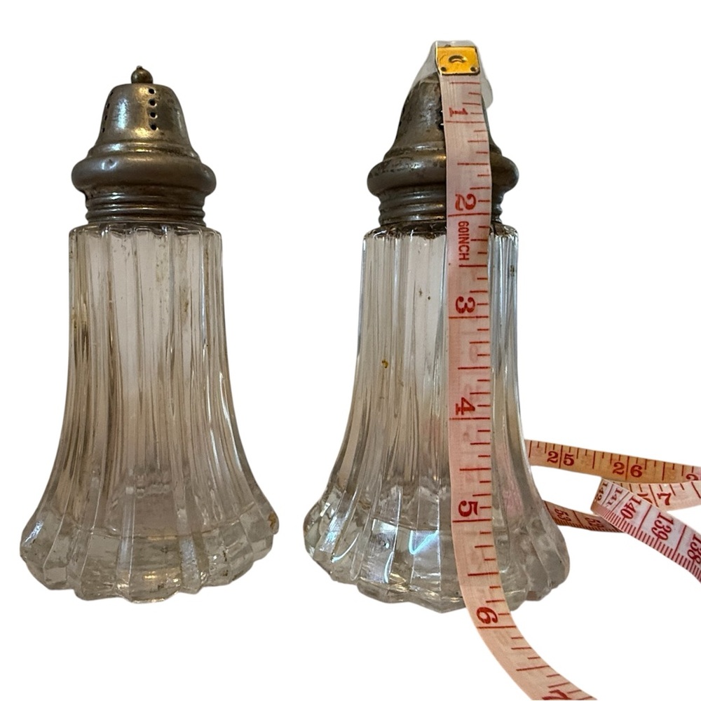 Antique Crystal Large Fluted Glass With Silverplate Salt and Pepper Shakers - Picture 2 of 4